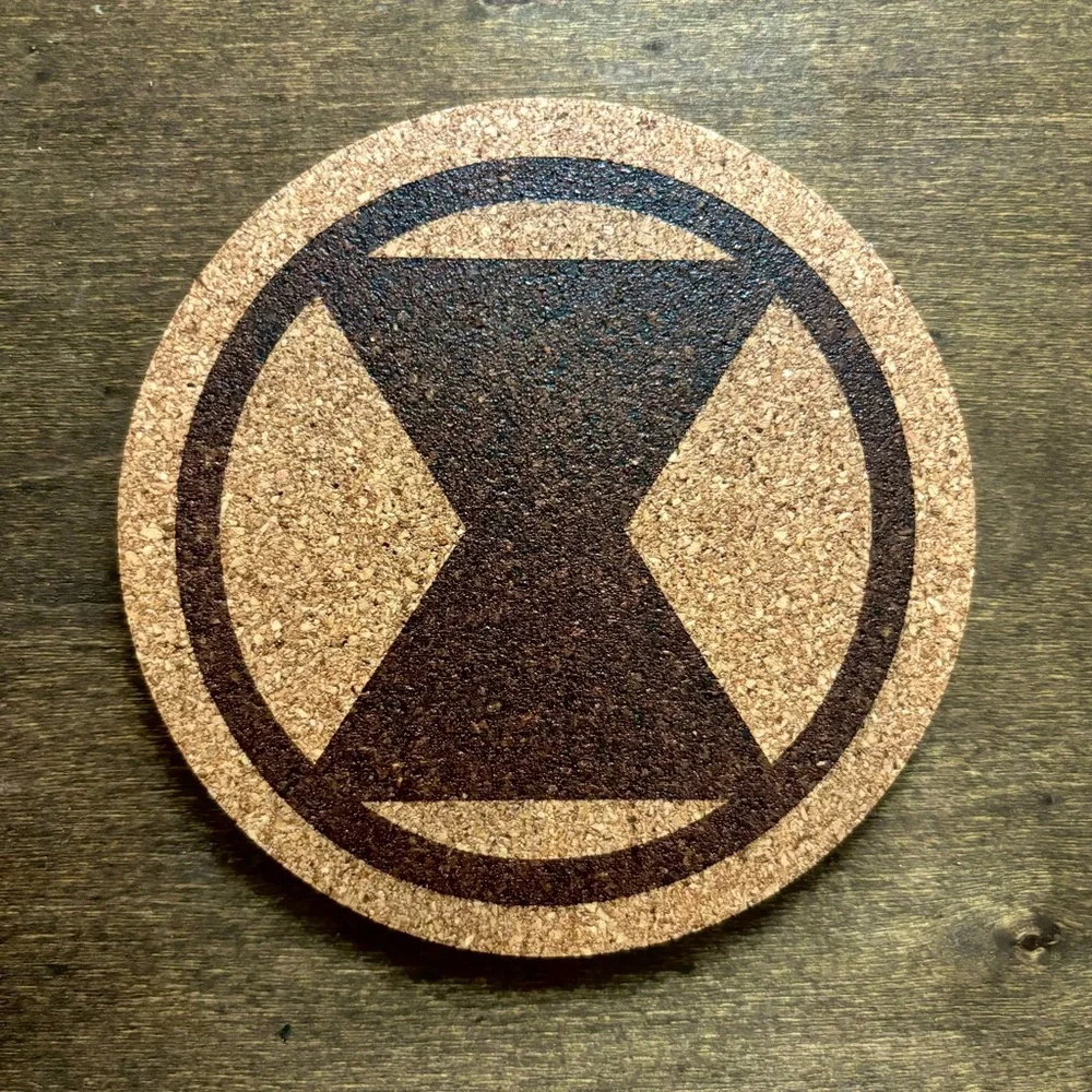 Black Widow Symbol Laser Engraved Cork Coaster